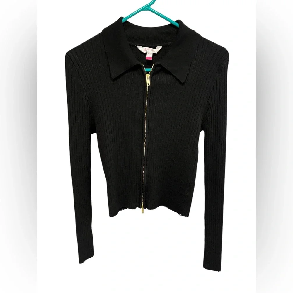 No Boundaries Ribbed Collared Long Sleeve Sweater w/Reversible Zipper - Large - Picture 4 of 6